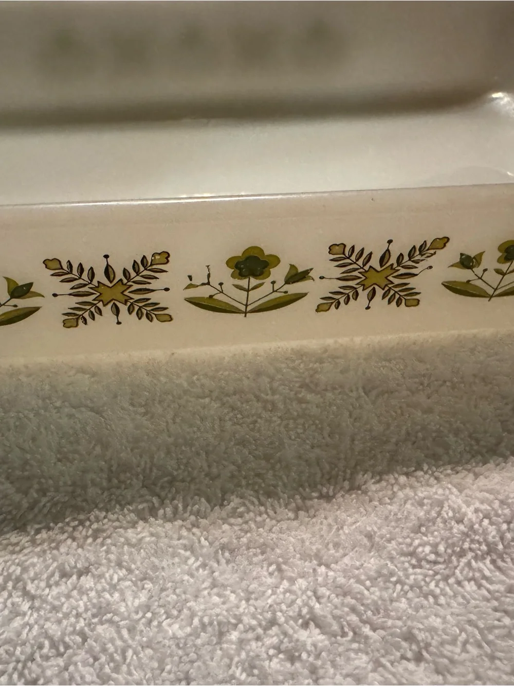 Antique Anchor Hocking MeadowGreen Floral Ceramic Ovenware  - Fire King Set of 2